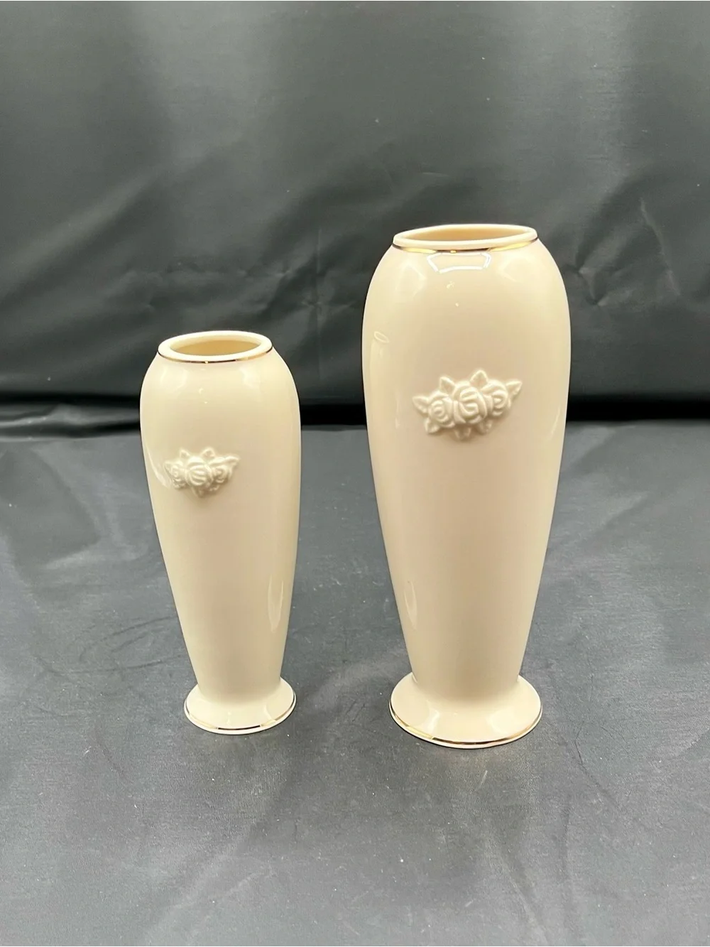 Lenox Rose blossom bud vase porcelain 24K Gold Trim ivory cream set of 2